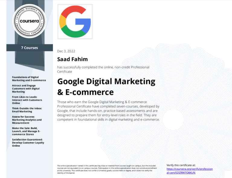 Google certificate saad